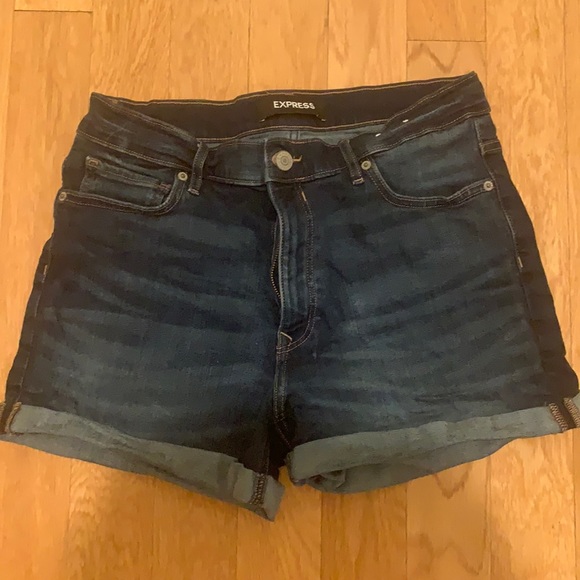 Express midi high rise stretch denim jean shorts - Picture 2 of 6